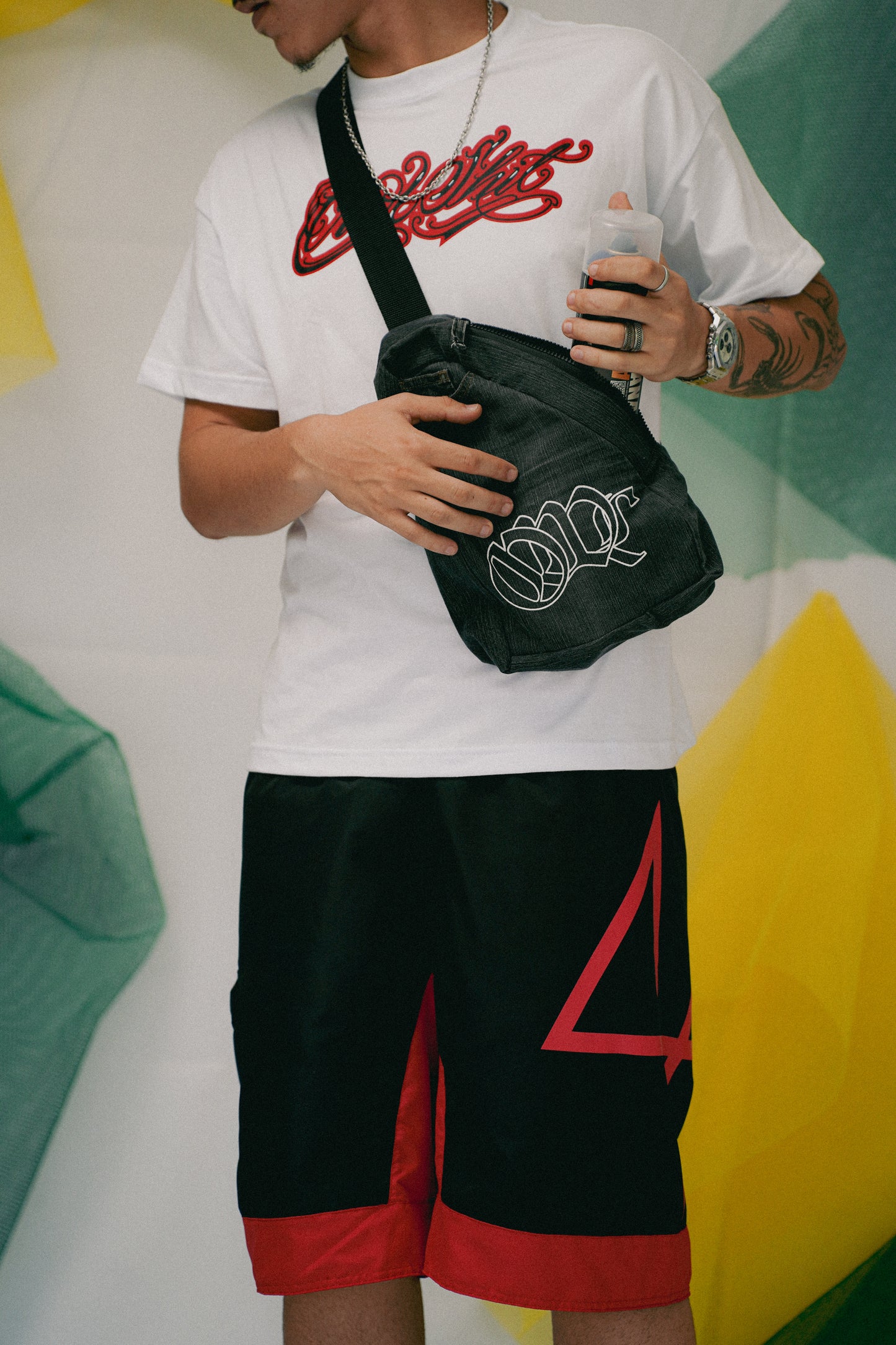 Side bag OWLSHIT preta Jeans Upcycling