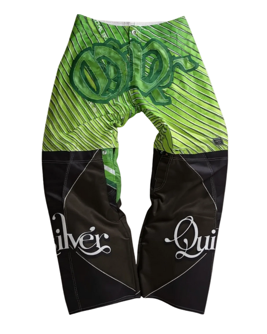 Calça baggie customizada OWLSHIT tactel VERDE CANA