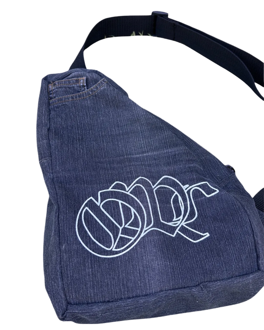 Side bag OWLSHIT preta Jeans Upcycling