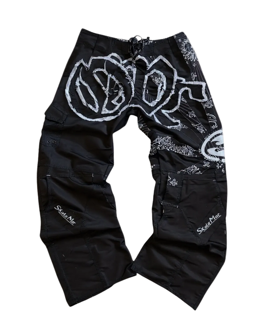 Calça baggie customizada OWLSHIT tactel TRIPLO BLACK
