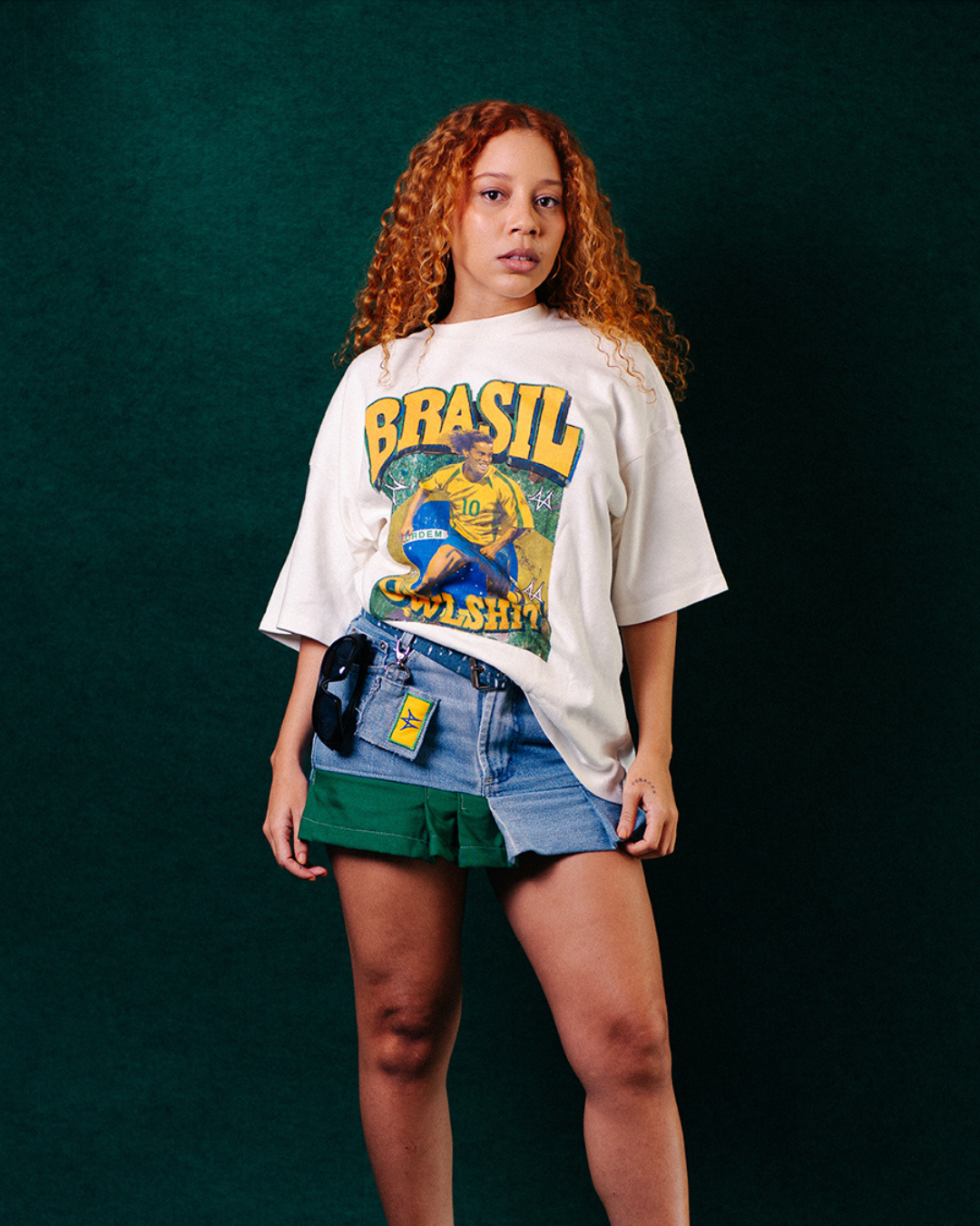 Saia Plissada Copa Owlshit - Verde e Jeans