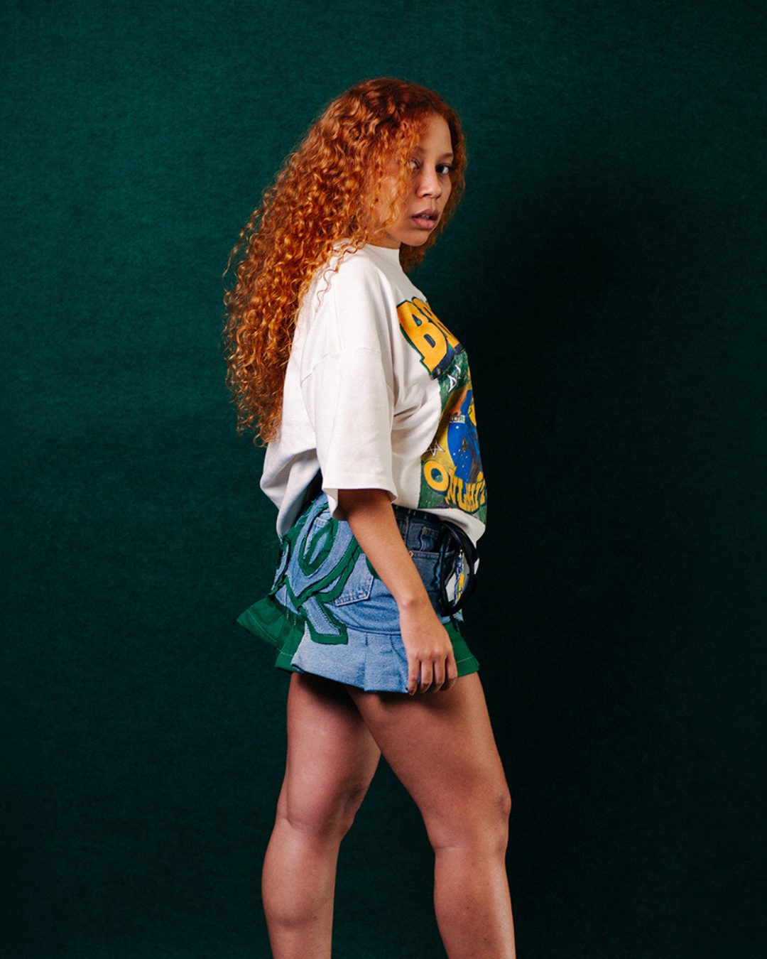 Saia Plissada Copa Owlshit - Verde e Jeans