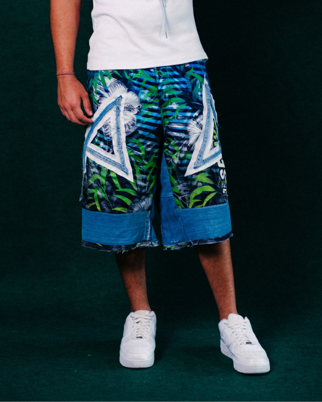 Jort Jeans e Tactel Copa Owlshit - Azul, Verde e Jeans Azul