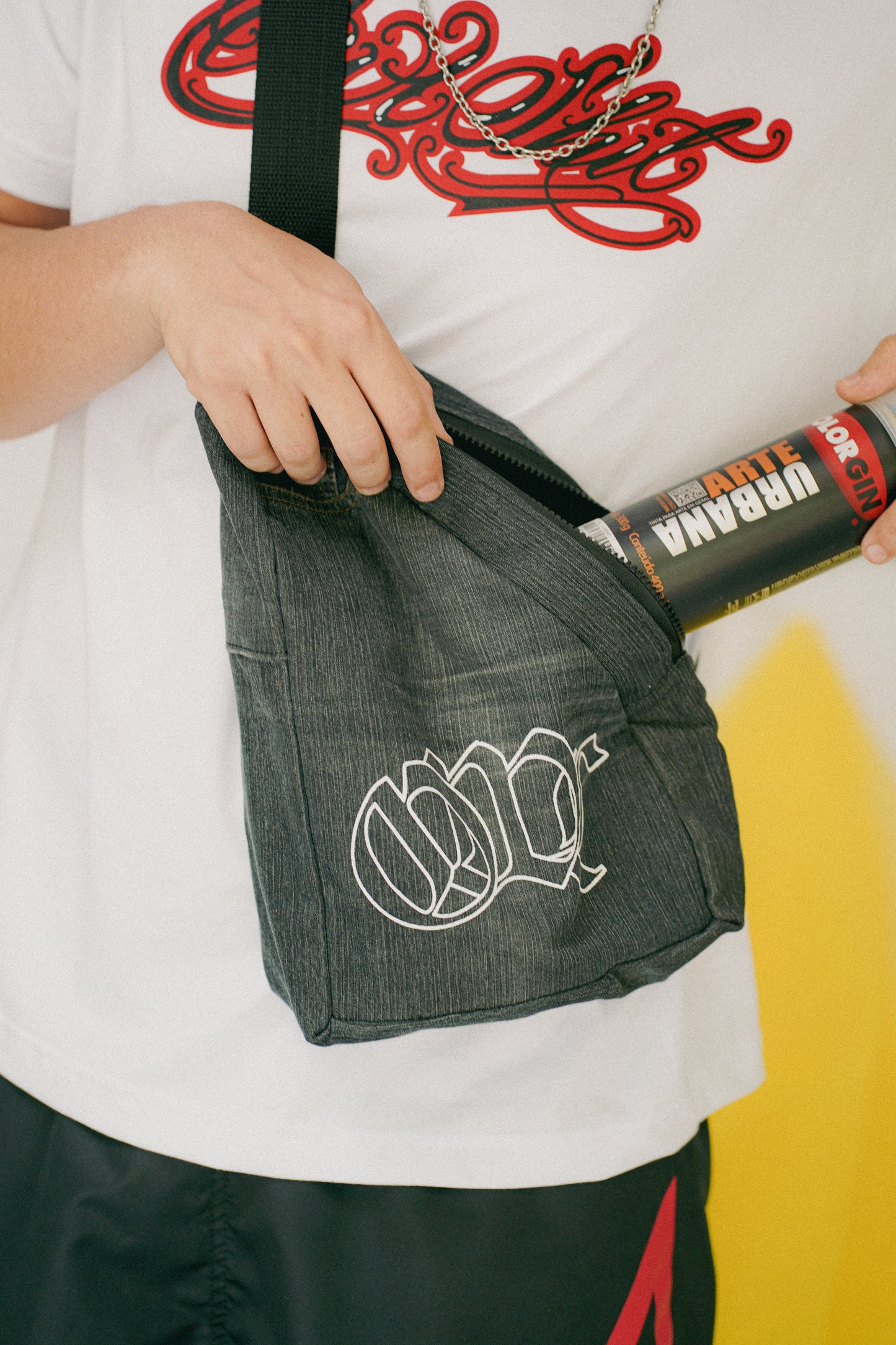 Side bag OWLSHIT preta Jeans Upcycling