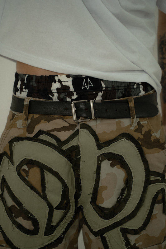 Cueca samba canção camuflada marrom e verde