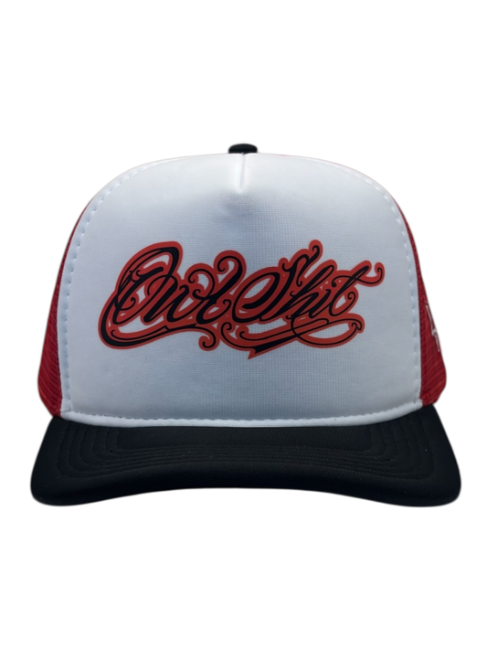 Boné Trucker OWLSHIT vermelho e preto